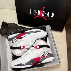NEW in box, Air Jordan 8 White and True Red Retro, size Men’s 10